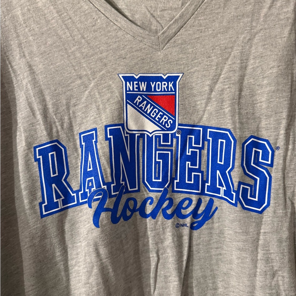 Fanatics Gray and Blue New York Rangers Long Sleeve Tee